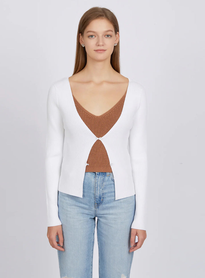 Jess Button Front Cropped Cardigan - White