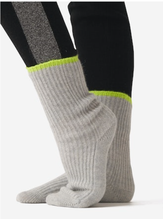Cosy Bed Socks-Super Grey/Neon Yellow