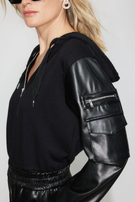 Noelle Vegan Leather Combo Sweatshirt
