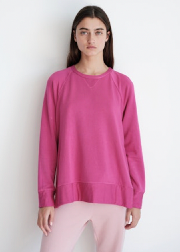 Softest Fleece Raglan Side Slit Sweatshirt- Electric Pink