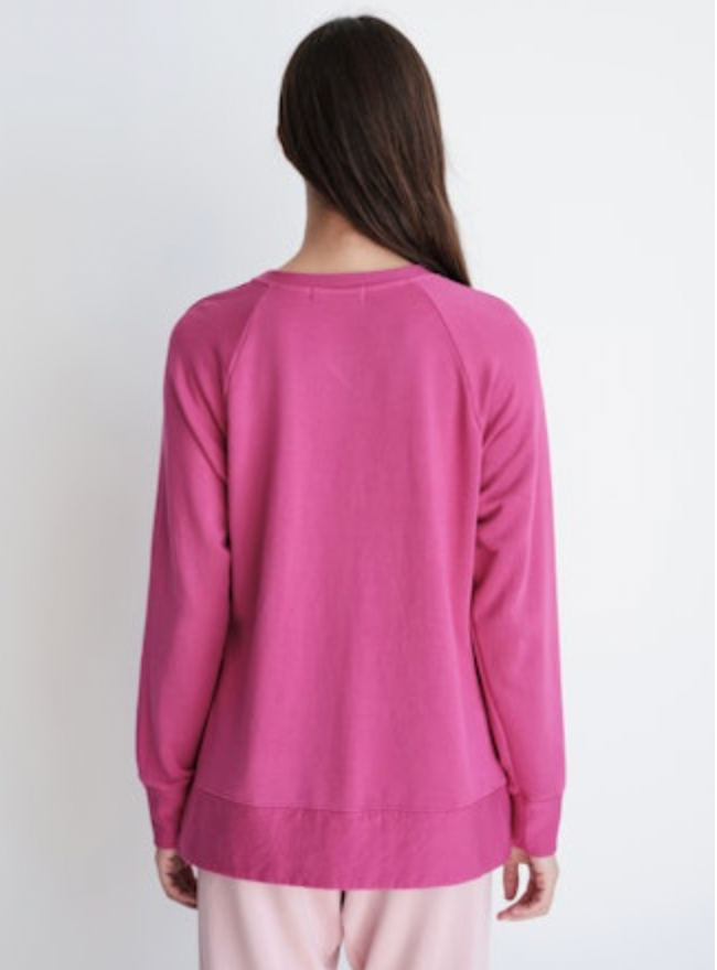Softest Fleece Raglan Side Slit Sweatshirt- Electric Pink