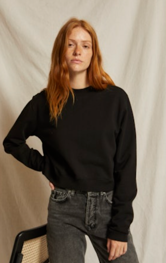 Mandy Cropped Crewneck Sweatshirt-True Black